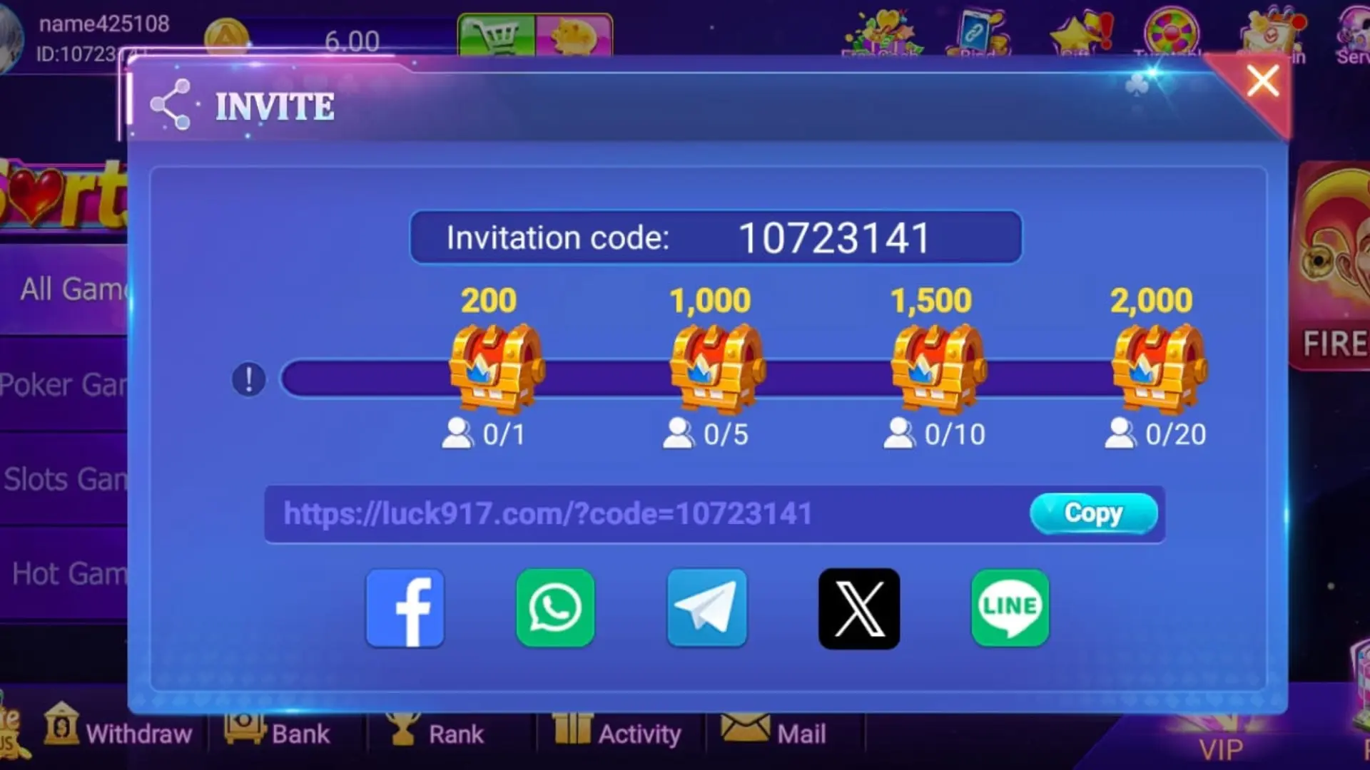 luck 91 invitation bonus